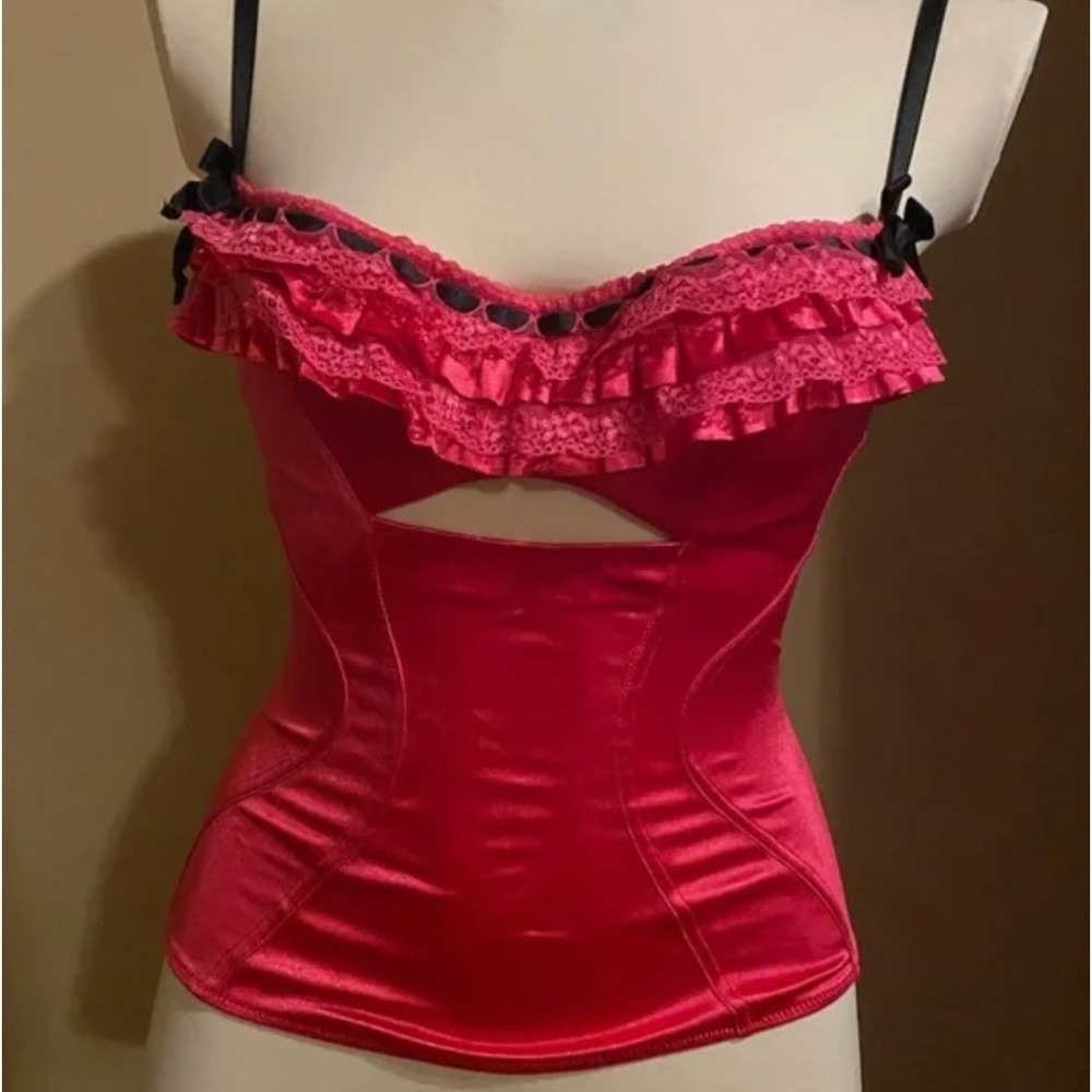 Vintage Victoria's Secret Corset‎ Bustier Top 34C Ruffle Lace Y2K 90s Sexy Bow